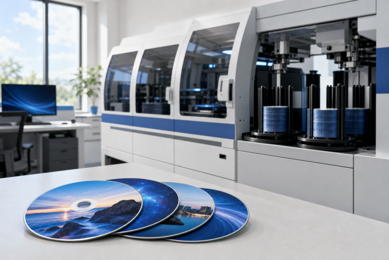 Automatisiertes Rimage Druck- und Kopiersystem mit professionell bedruckten CDs und DVDs